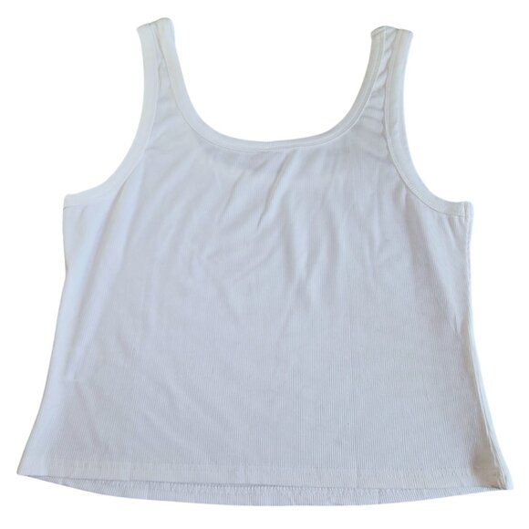 White Ribbed Sleeveless Fitted Tank Top - XLarge - Picture 3 of 4